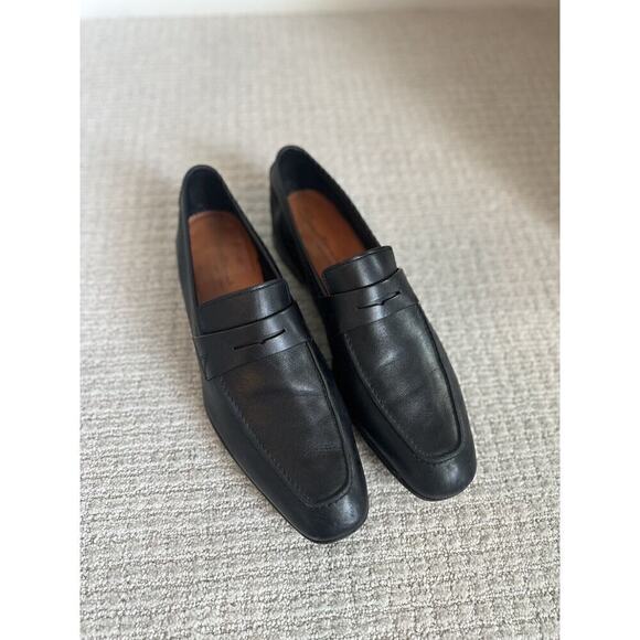 Santoni Men's Imam Soft Burnished Leather Slip On Penny Loafers Black Size 9.5 - Picture 1 of 6